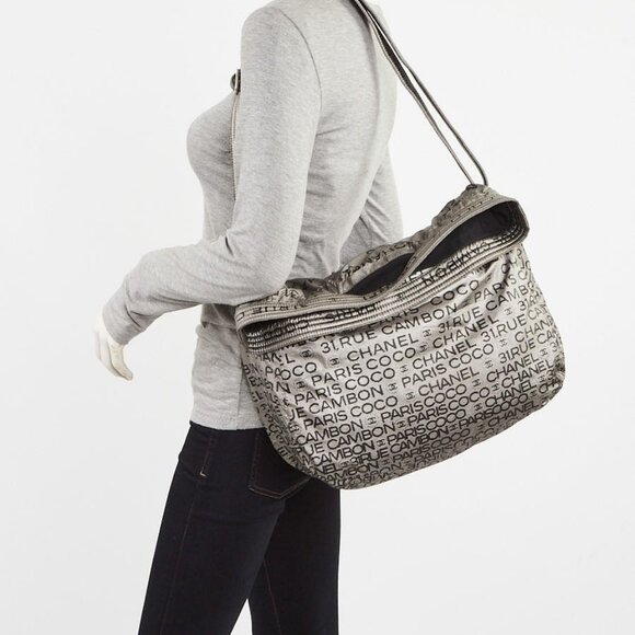 Chanel Silver/Black Metallic Coated Canvas Unlimited Ligne Shoulder Bag - Picture 1 of 11